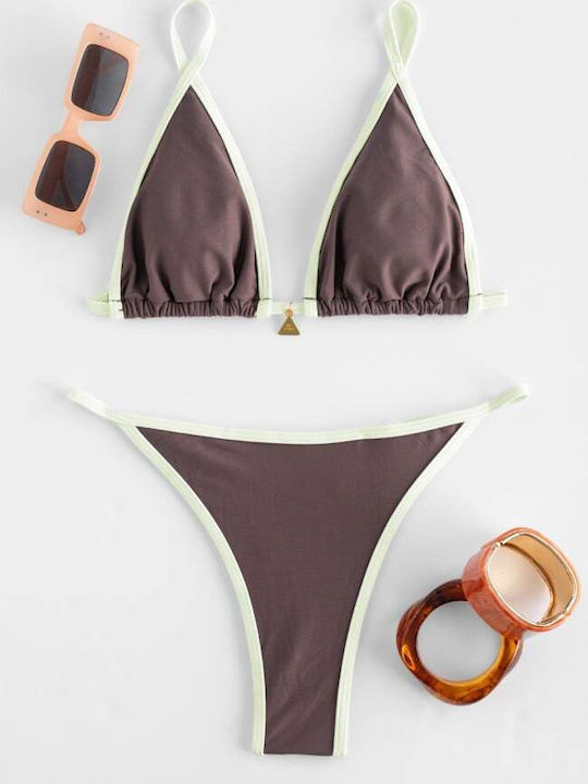 Set Bikini Dreieck & Zeichenfolge Braun Dunkel