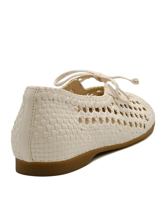 Leather Women's Ballerina Shoes In Beige Colour