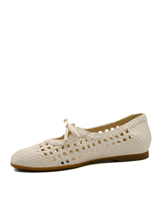 Leather Women's Ballerina Shoes In Beige Colour