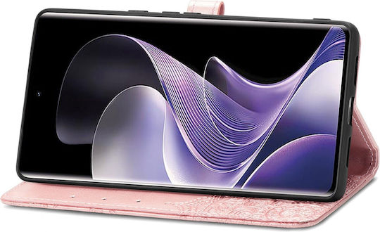 Tel1 Xiaomi Redmi Note 14 Pro 5g 14 Pro Plus 5g Poco X7 5g Mandala Flower Embossed Book Case Rose Gold