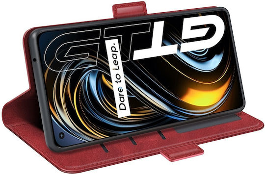 Tel1 Realme GT 5G Dual-Side Magnetic Buckle Wallet Book Mobile Phone Case Red