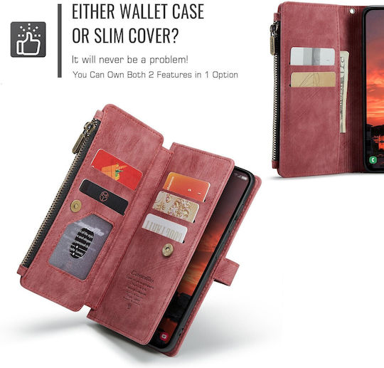 Caseme C30 Samsung Galaxy S25/s24 5g Card Slots Zipper Wallet Synthetic Leather Case Red