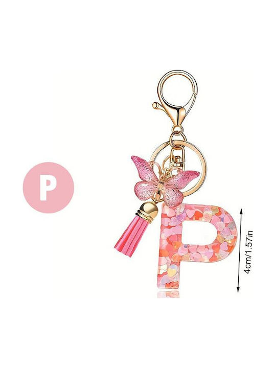 Breloc Ecarla Litera P Roz Fluture Inimi Brl328p