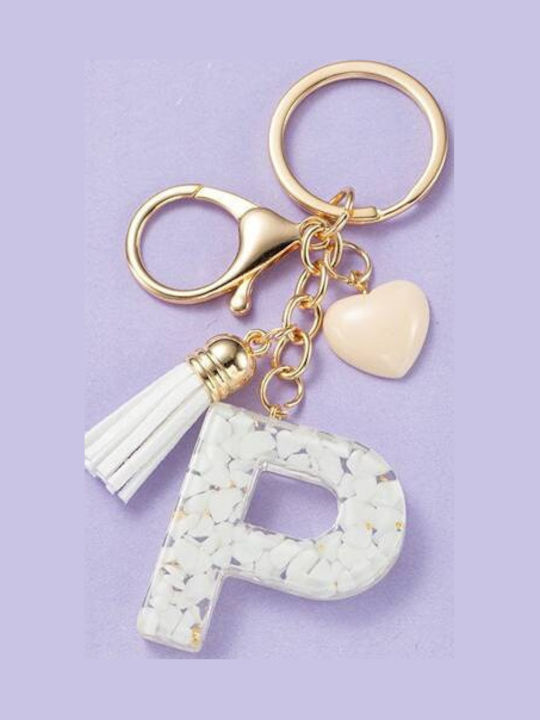 Ecarla Keychain Letter P White Butterfly Hearts Brl329p