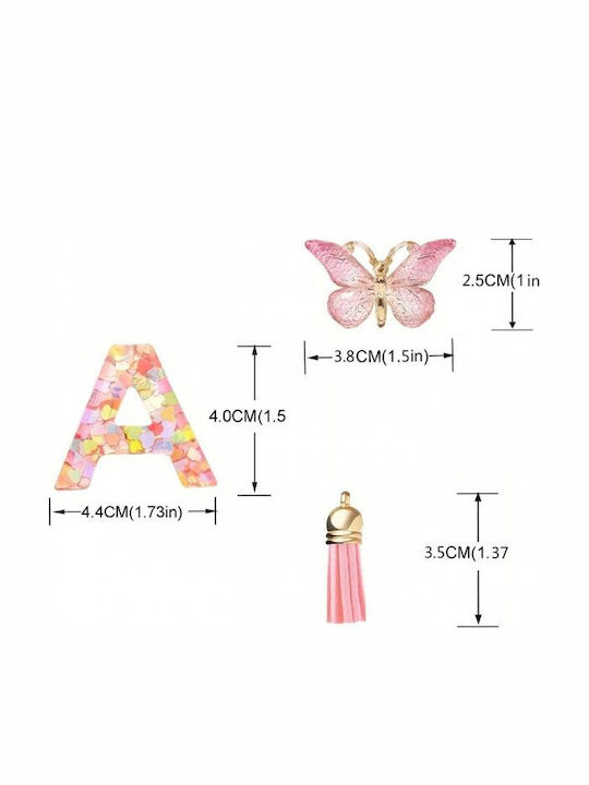 Breloc Ecarla Litera P Roz Fluture Inimi Brl328p
