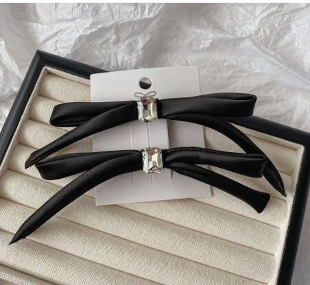 Ecarla Hair Clip-clasp 2pcs 10x1cm Black Bow Pearl Sp339