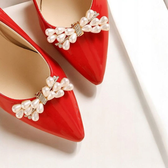 Ecarla Shoe Clips Pearls Rhinestones Bow Kdb52 2pcs