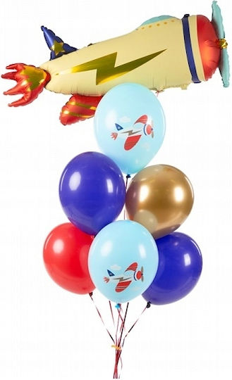 PartyDeco Geburtstags Luftballon Flugzeug Blau 30cm