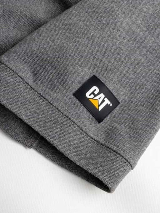 CAT Men's Short Sleeve Work Polo Shirt Gray Fleece with Reflective Tapes and Hood