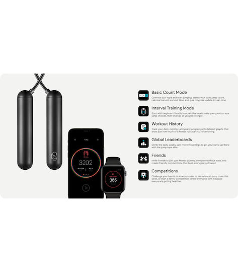 Particula Gojump Smart Jump Rope Adjustable Length Calorie Measurement Jump Tracking Bluetooth Connectivity Ios Android App Black