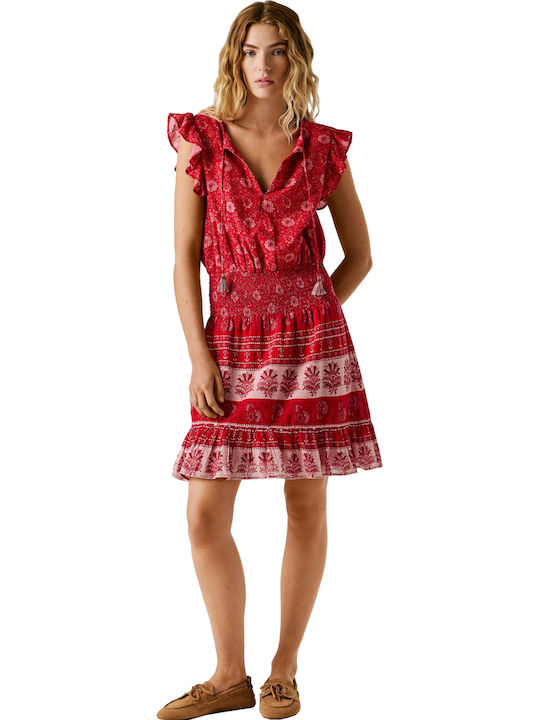 Floral Floral Καλοκαιρινό Mini Φόρεμα Royal Red