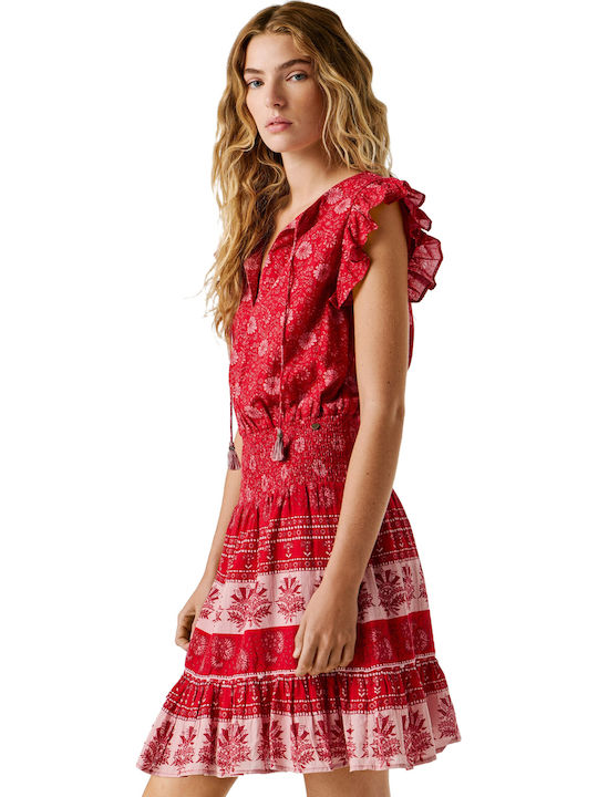 Floral Floral Καλοκαιρινό Mini Φόρεμα Royal Red
