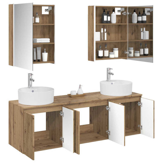 vidaXL Vanity Unit with Sink & Mirror with Light Oak