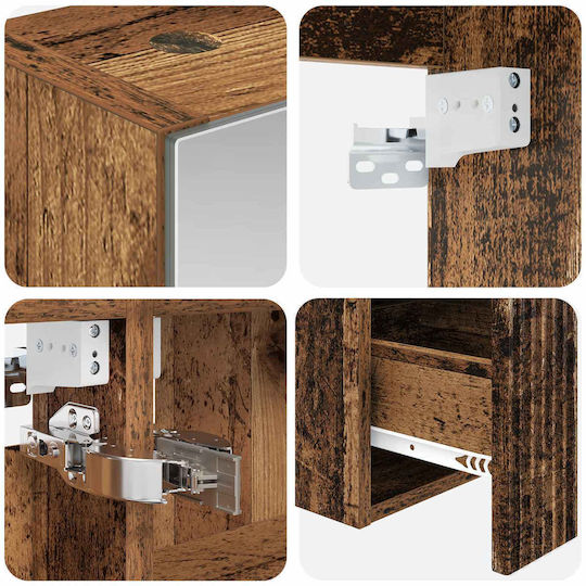 vidaXL Badezimmer Waschtisch-Einheit mit Licht M43xB16xH62.5cm Antikes Holz