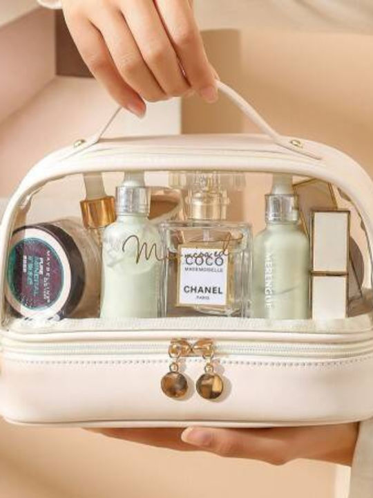 Ecarla Two-level Fabric Makeup Bag Window Cream Ks115b