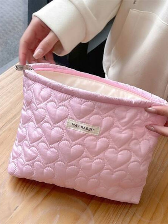 Ecarla Single-compartment Quilted Cosmetic Bag Hearts Pink Ks120r