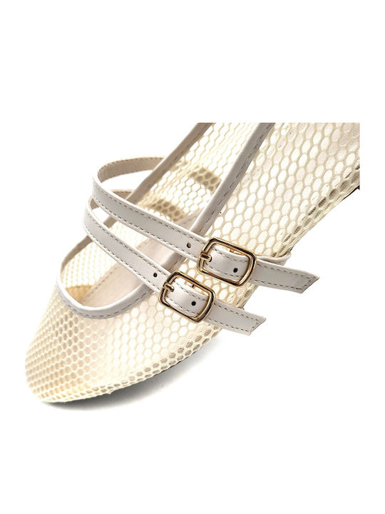 Women's Ballerina Shoes With Strap in Beige Colour