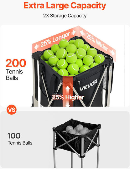 Vevor Tennis Pickleball Ball Collection Cart Foldable Wheels Stainless Steel Storage Bag Capacity 200 Balls Kzdwqsntc200be5dr001v0