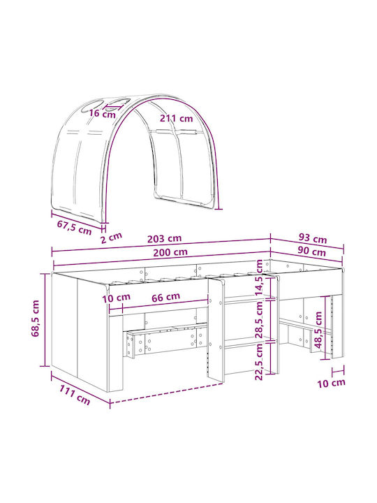 Pat Pentru Copii Semi Dublu Alb Pentru Saltea 203x111cm