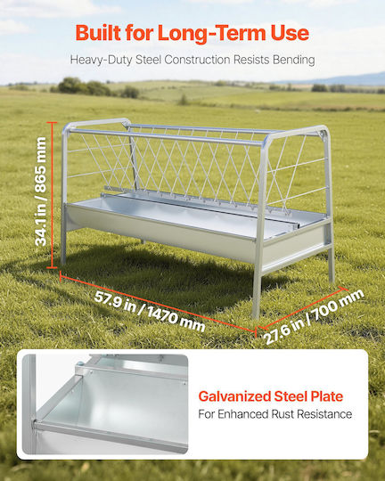 Vevor Alimentator Metalic Pentru Ovine Cu Capacitate 212 Litri 147x70x86.5cm