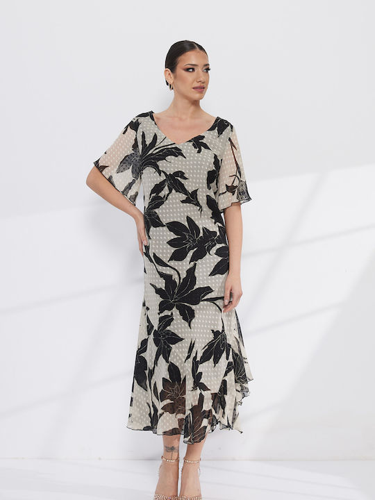 Summer Midi Dress for Wedding - Christening Floral Print