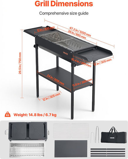 Vevor Tragbare Holzkohlegrill 75x75cm