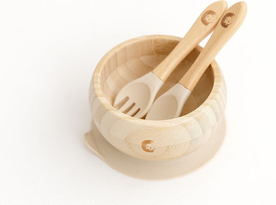Cheeky Chompers Bamboo Feeding Set With Anti-Slip Beige Base 5 Pieces