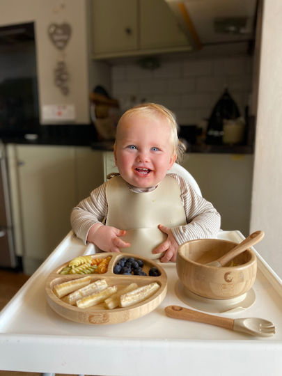 Cheeky Chompers Bamboo Feeding Set With Anti-Slip Beige Base 5 Pieces