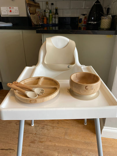 Cheeky Chompers Bamboo Feeding Set With Anti-Slip Beige Base 5 Pieces