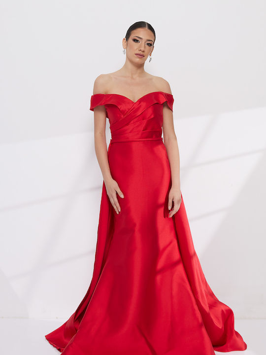 Summer Maxi Dress for Wedding - Christening Satin Red