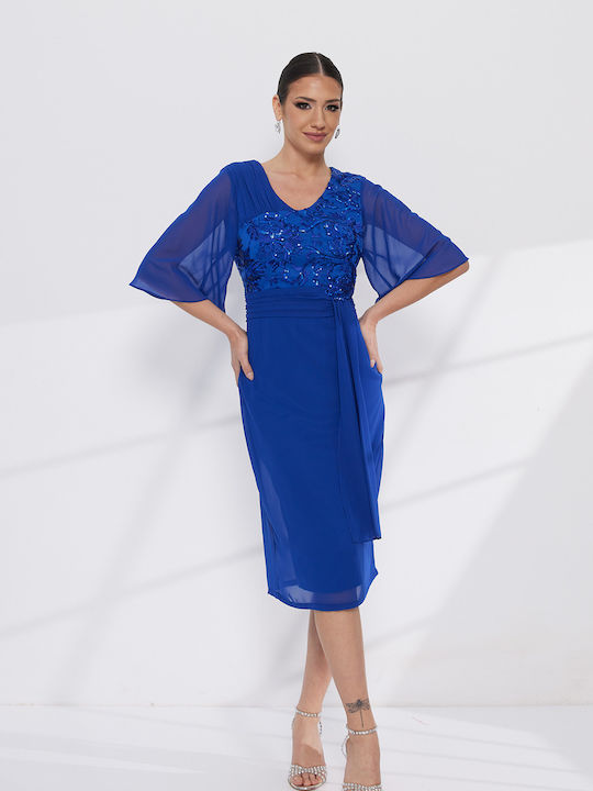 Summer Midi Evening Dress with Mesh Mesh