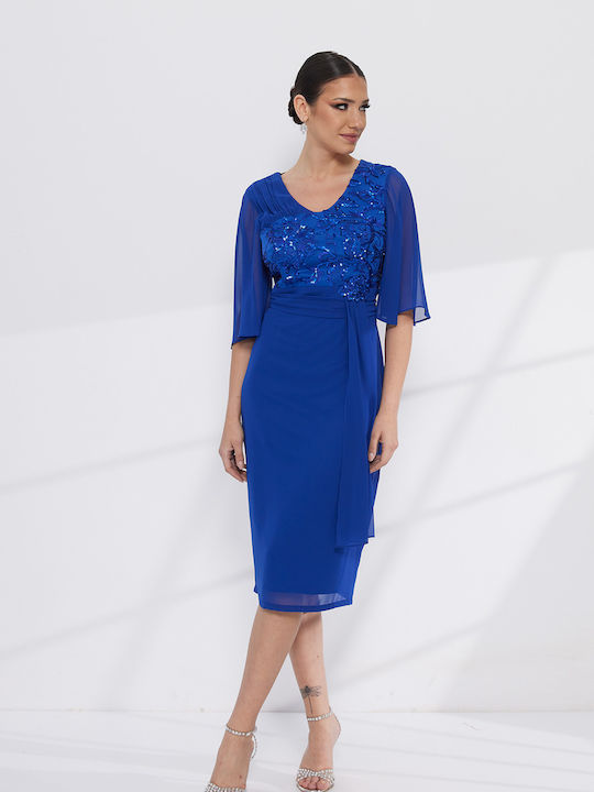 Summer Midi Evening Dress with Mesh Mesh