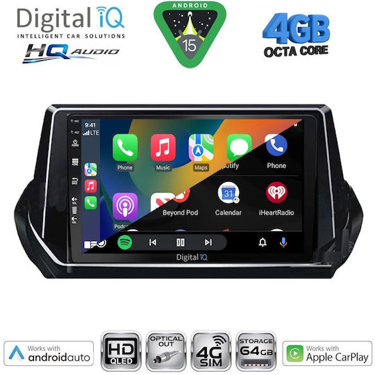 Digital IQ Car Audio System for Peugeot 208 2008 (Bluetooth/USB/WiFi/GPS/Apple CarPlay/Android Auto) with 9" Touch Screen
