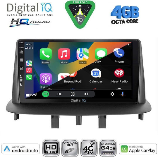 Digital IQ Car Audio System for Renault Megane 2009-2016 Bluetooth USB WiFi GPS Apple CarPlay Android Auto with 9" Touch Screen