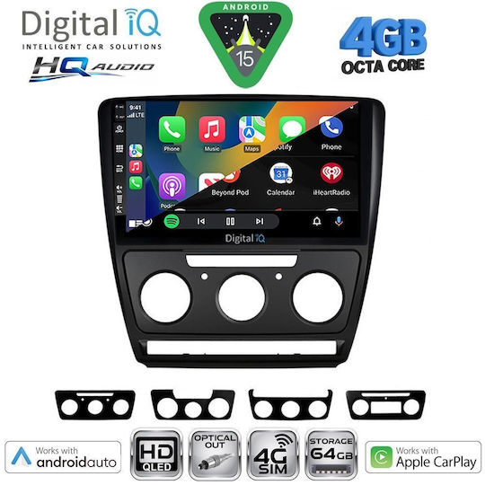 Digital IQ Ηχοσύστημα Αυτοκινήτου για Skoda Octavia 2005-2012 με Clima (Bluetooth/USB/WiFi/GPS/Apple-Carplay/Android-Auto) με Οθόνη Αφής 10"