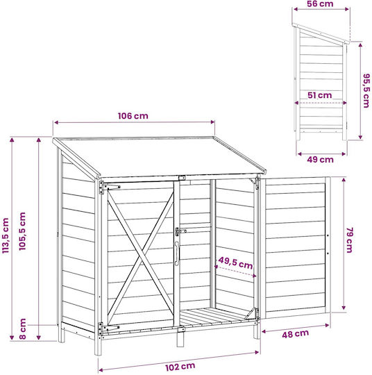 Wooden Garden Shed White L1.06xW0.56xH1.135m