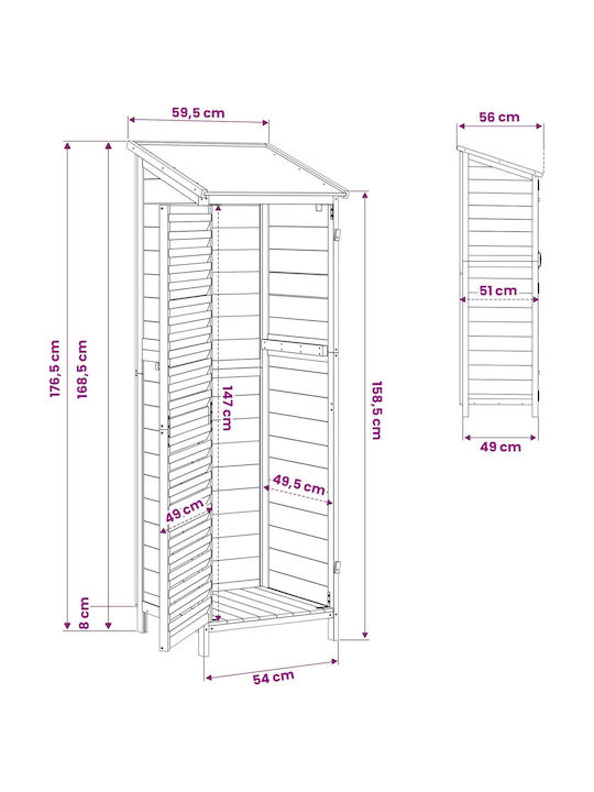 Wooden Garden Shed M0.59xW0.56xH1.76m