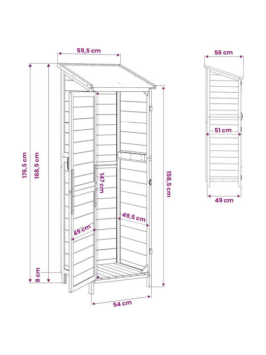 Wooden Garden Shed White 0.595x0.56x1.765m