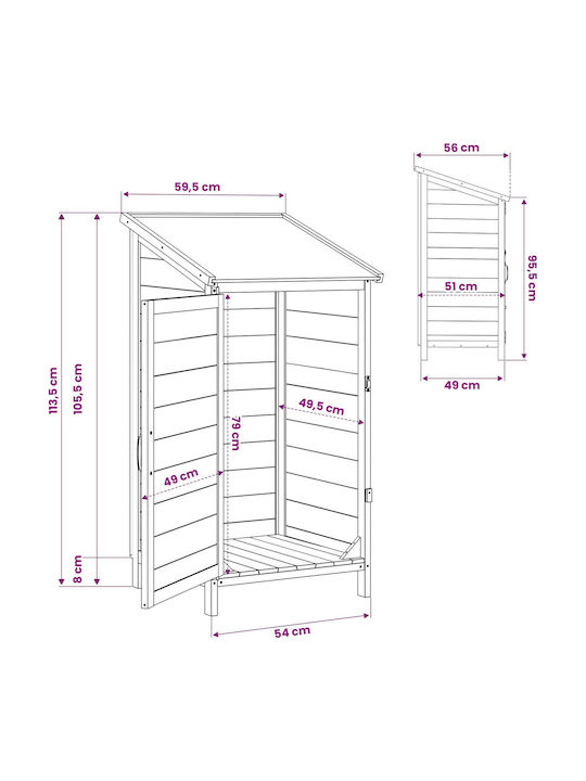 Wooden Garden Shed White 0.59x0.56x1.135m
