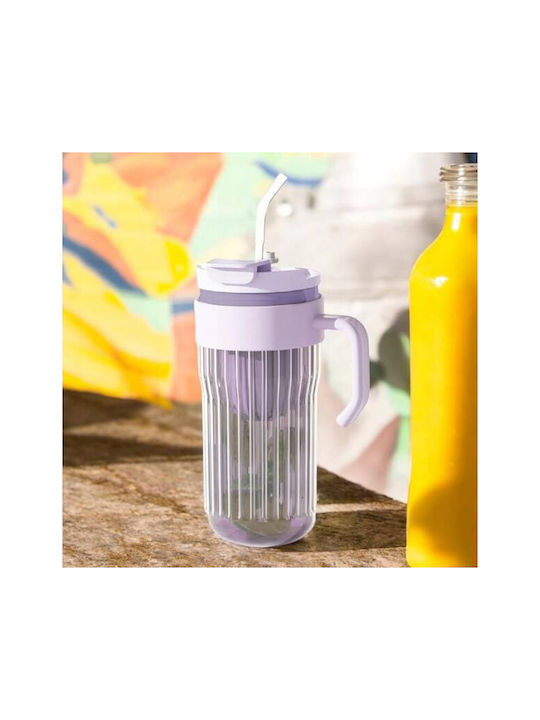 ecarla ecarla Kunststoff Cocktail/Trinken Kelch in Lila Farbe mit Strohhalm 550ml