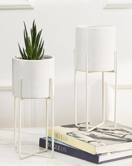 HowHomely Ghiveci De Flori Ceramic Alb