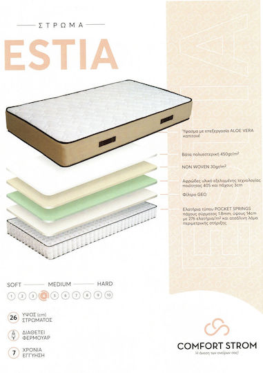 Comfort Strom Estia Ergonomic Mattress 90x190x26cm with Pocket Springs