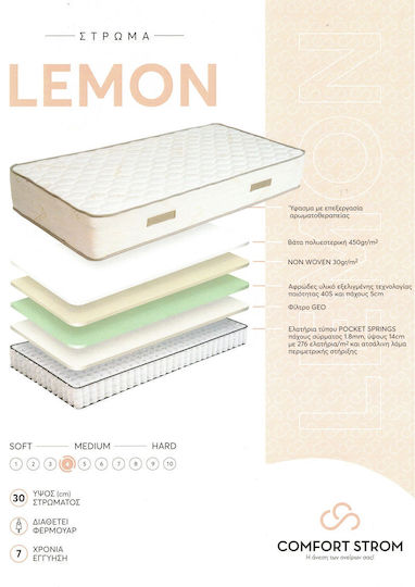 Comfort Strom Lemon Single Ergonomic Mattress 90x190x30cm with Pocket Springs