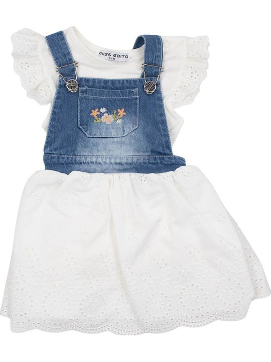Children's Dress Sleeveless Denim Set with Blouse White