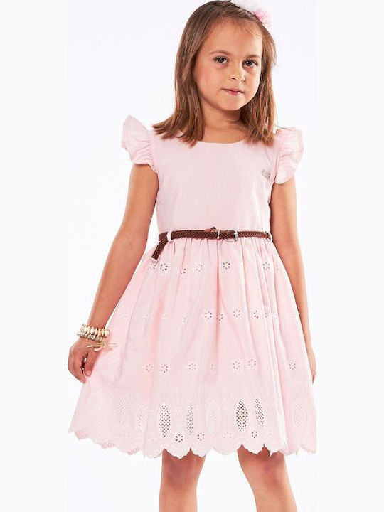 Mädchenkleid Kurzärmelig mit Spitze Set aus 2 mit Zubehör Rosa