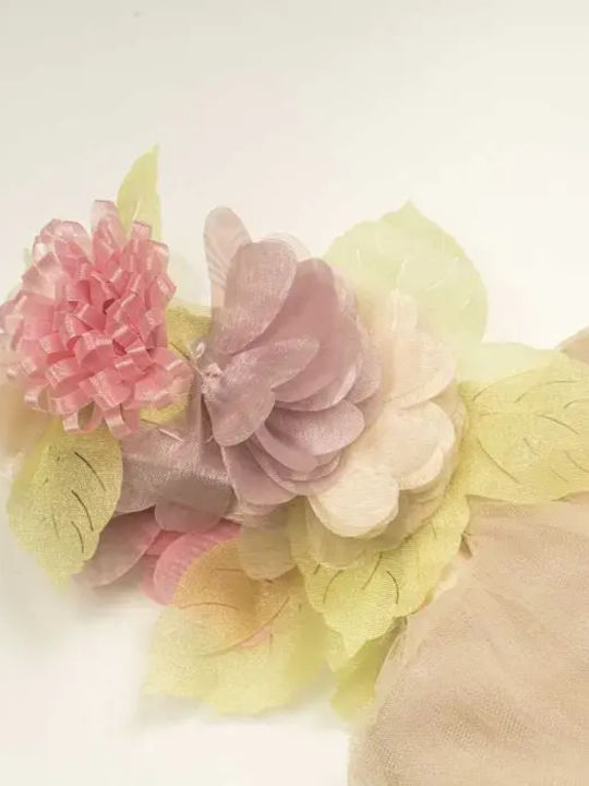 Παιδικό Φόρεμα Αμάνικο Τούλινο Floral Μπρονζέ