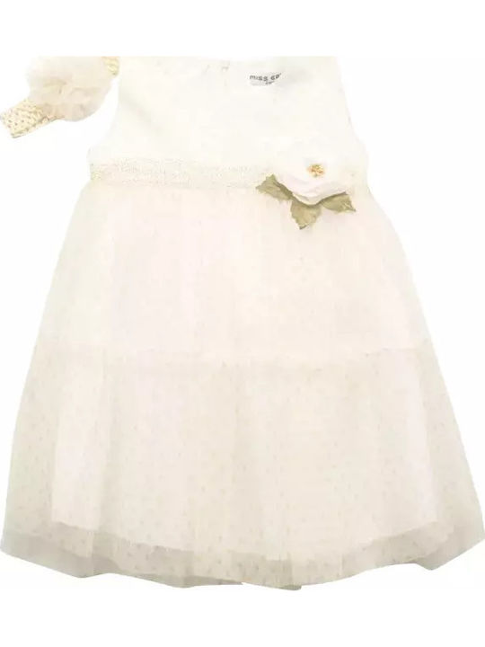 Children's Dress Sleeveless Tulle Polka Dot Set with Accessories Ecru