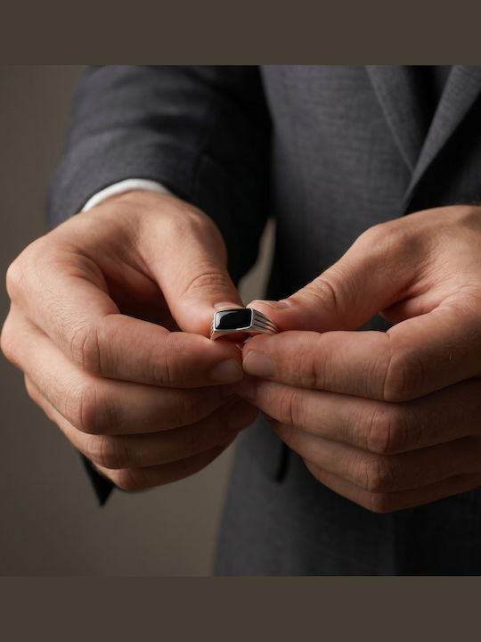 Kiriakos Gofas Men's Ring with Zircon Silver
