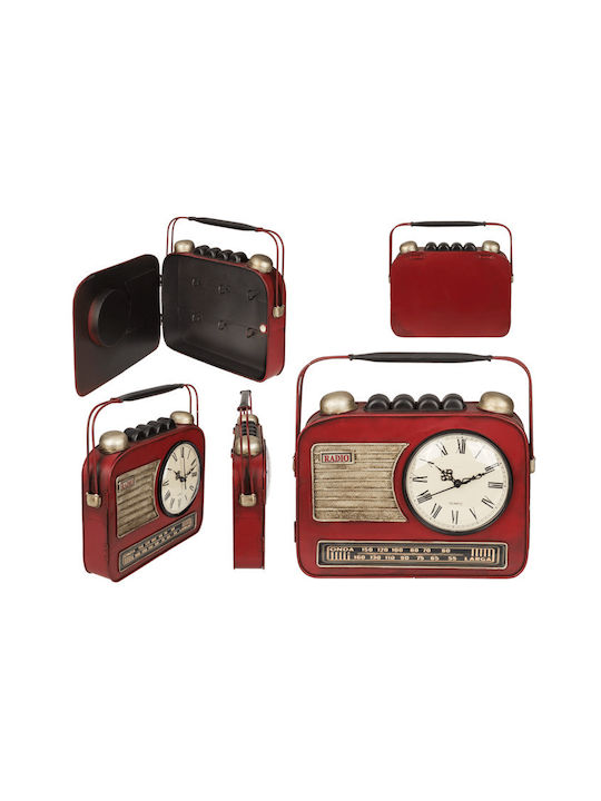 Out Blue Metallic Wall Key Hook Vintage Shape Red Radio 6 Hooks Clock 19x8.5x22cm 144392