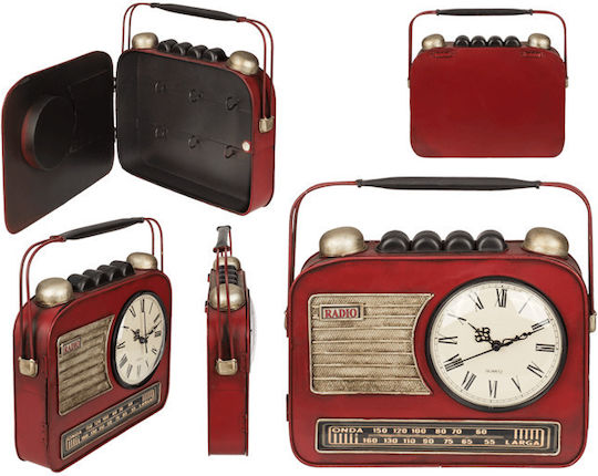 Out Blue Metallic Wall Key Hook Vintage Shape Red Radio 6 Hooks Clock 19x8.5x22cm 144392